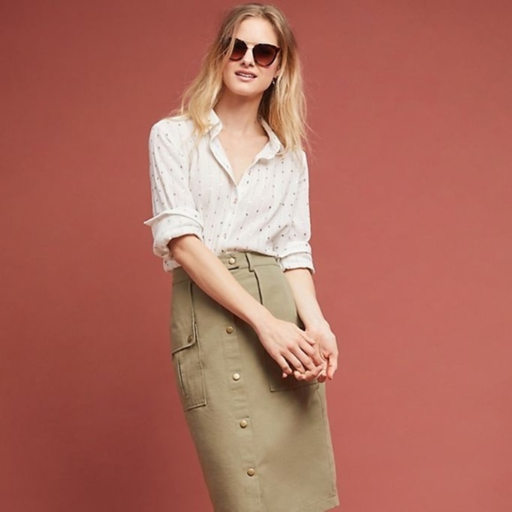 Anthropologie Feather Bone White Sparkle Stripe Top